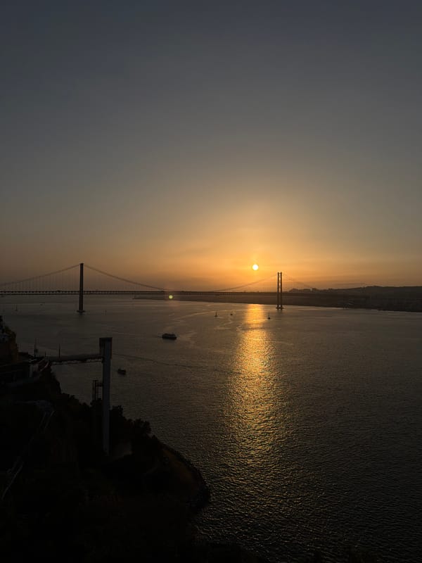 Suspension bridge over the Tagus at golden hour, Almada