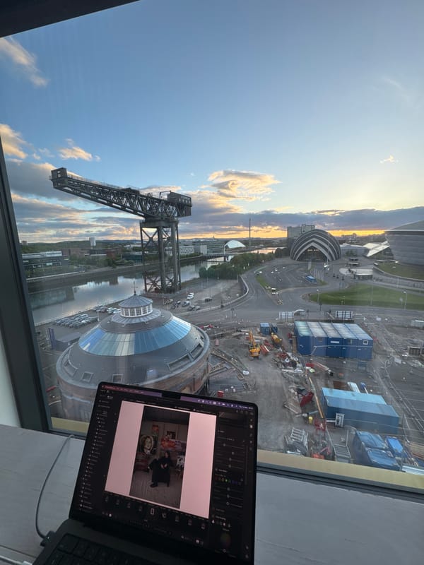 Glasgow cityscape viewed from high floor window