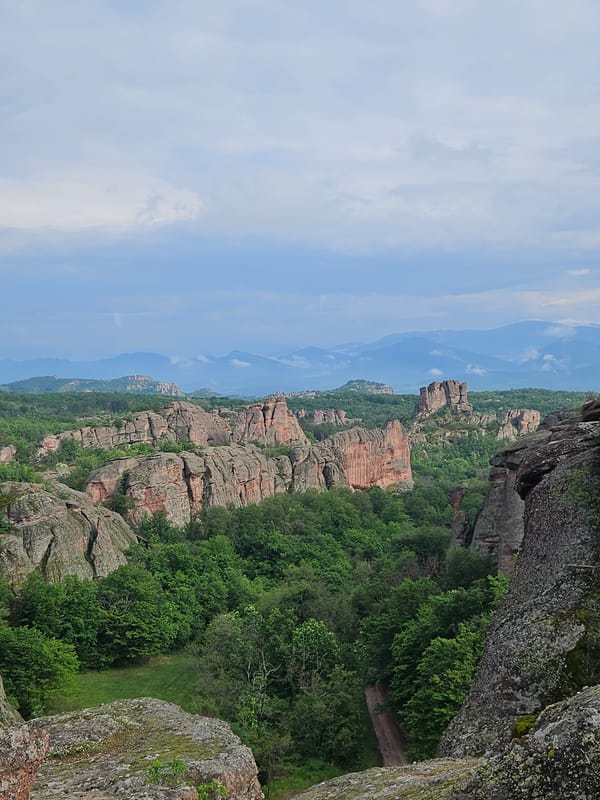 Tourist photographs Belogradchik Rocks geological formation in Bulgaria