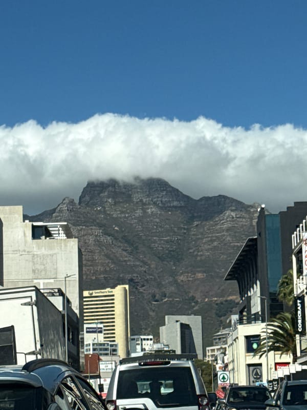 Table Mountain photographed with cloud cover in Cape Town