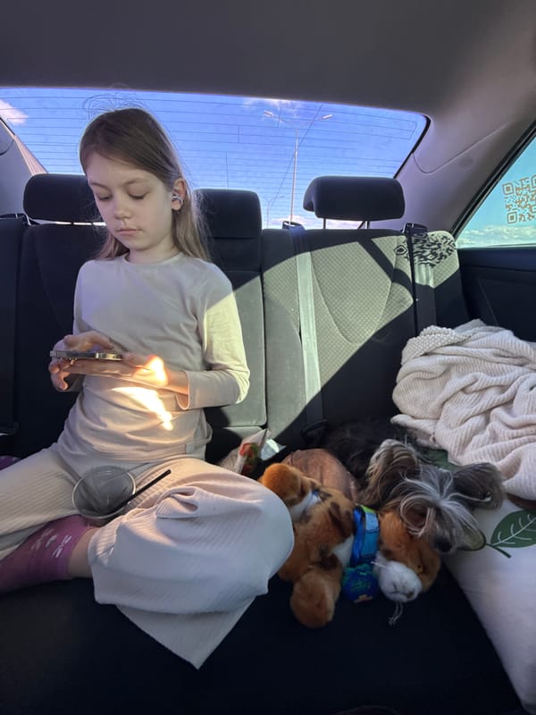 Woman rests in vehicle backseat in Losevo, Russia