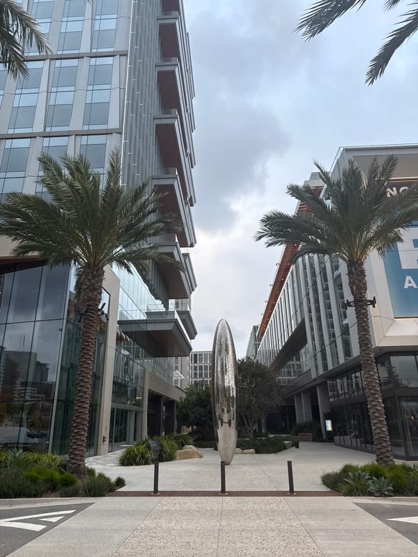 Modern buildings photographed in San Diego commercial district