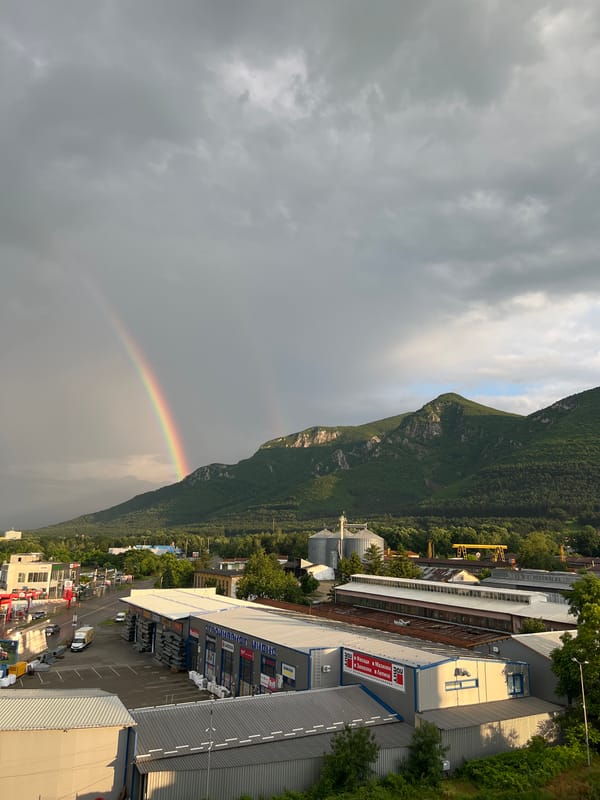 Double rainbow appears over Vratsa mountains in Bulgaria