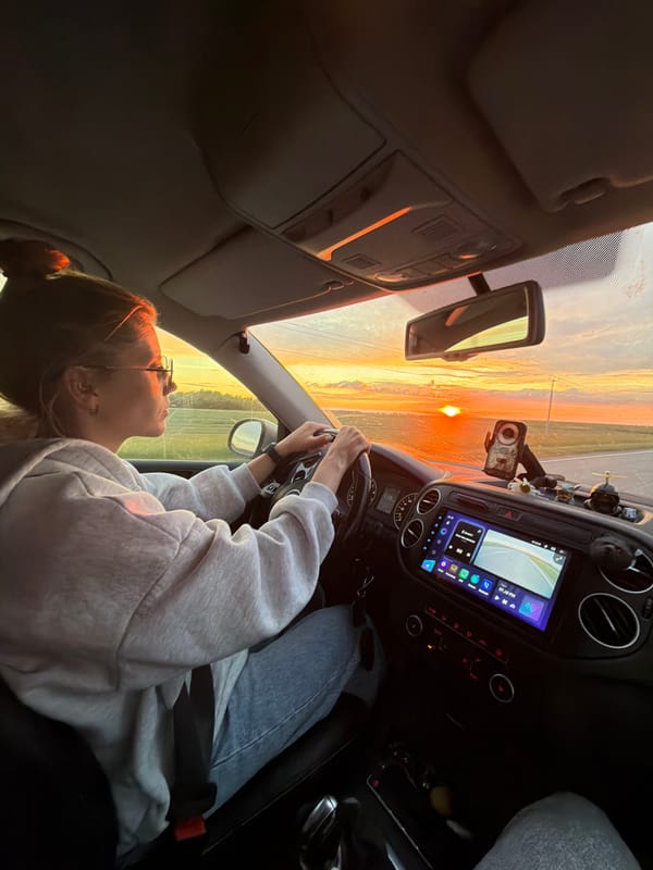 Sunset drive through Perevoznoe, Russia