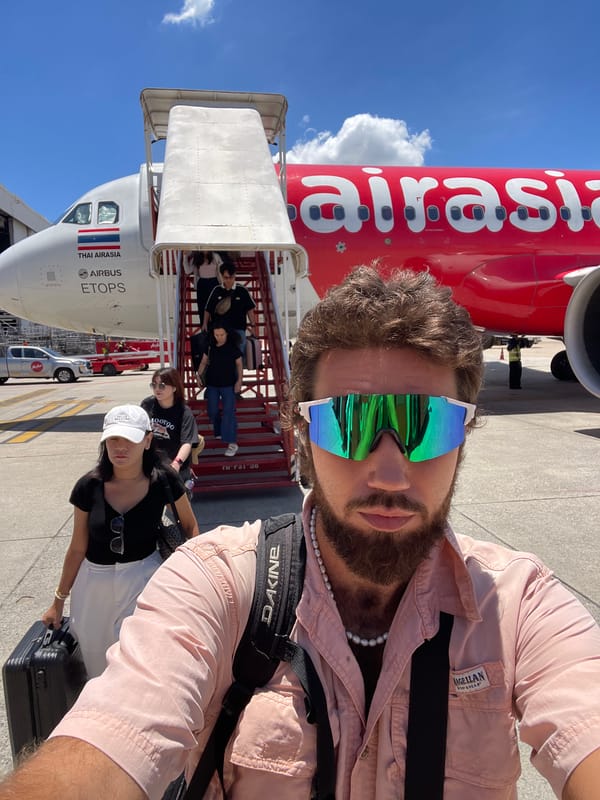 Tarmac selfie in front of an AirAsia jet, Bangkok