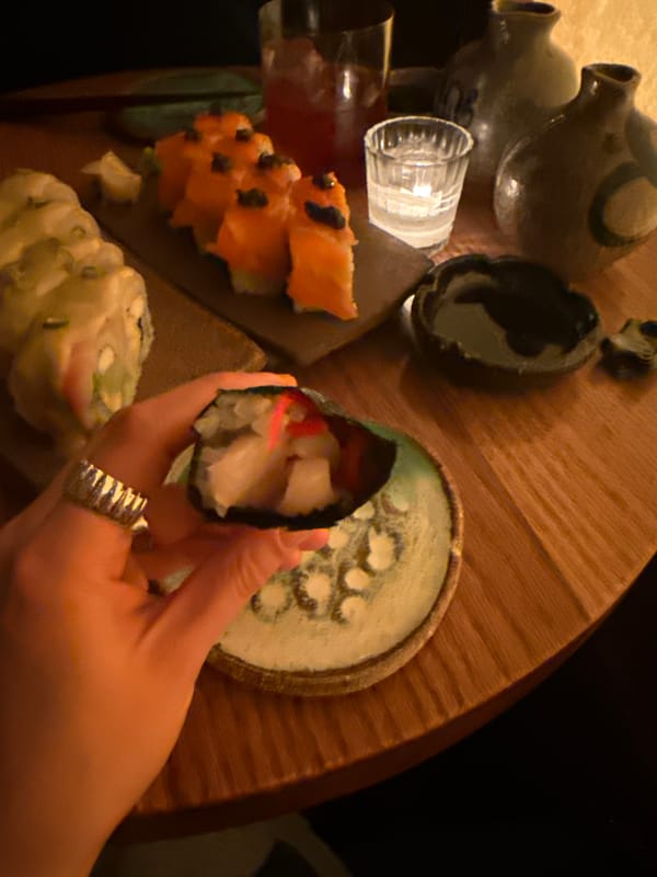 Late-night sushi dinner documented in Mexico City restaurant