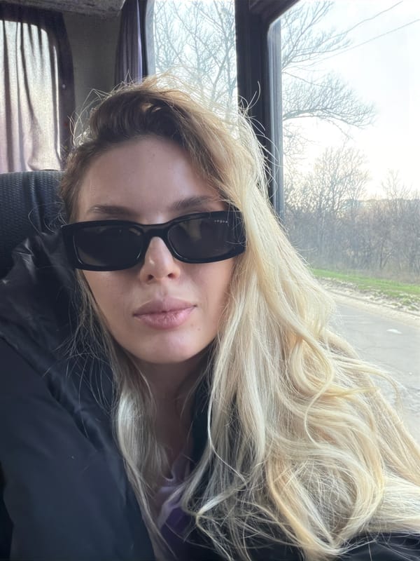 Woman photographed in vehicle in Kamianske, Ukraine