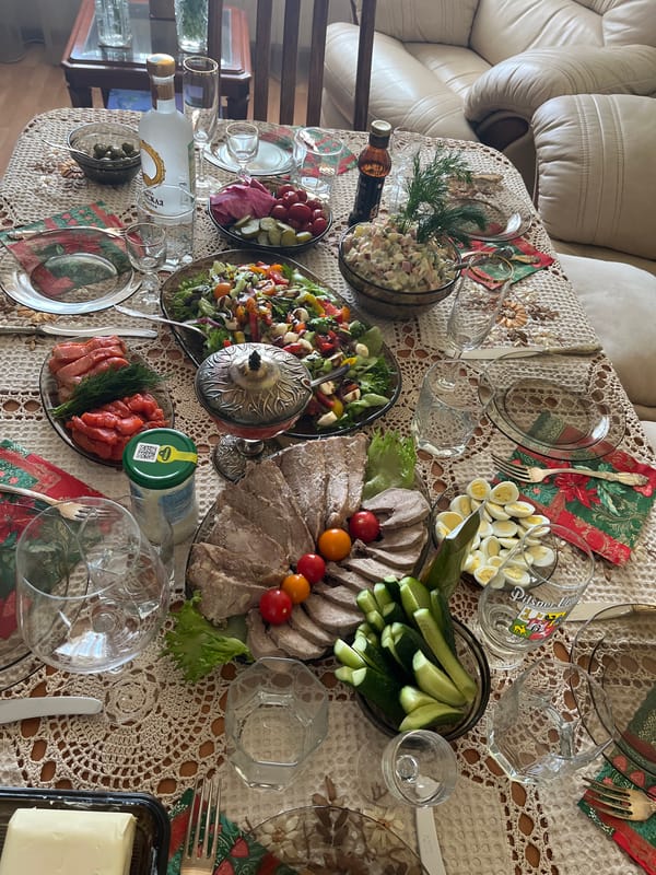 Traditional Russian meal prepared in Moscow dining setting