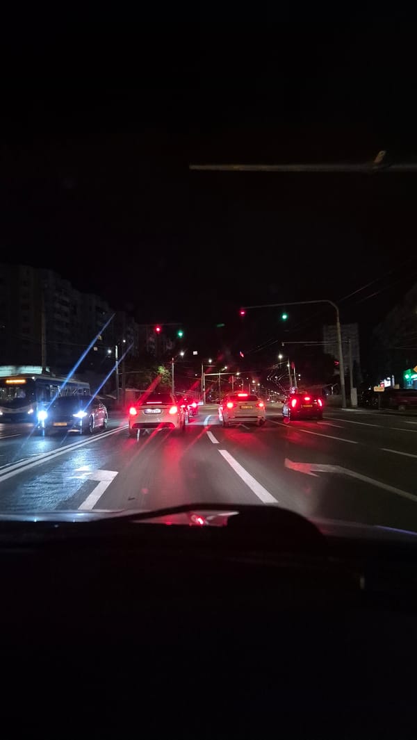Nighttime drive through central Chișinău, Moldova