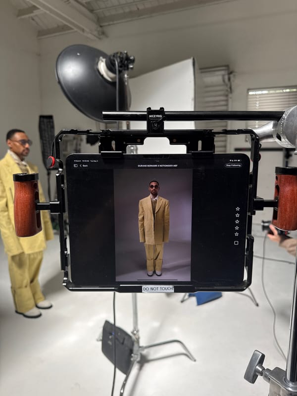 Yellow-suited model photographed at Los Angeles studio session