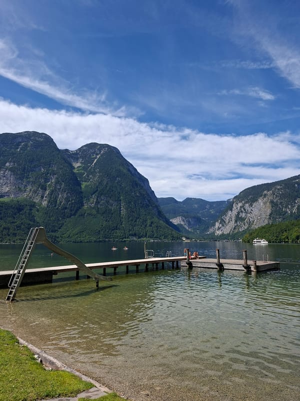 Hallstätter See lakefront and rec area on a summer morning