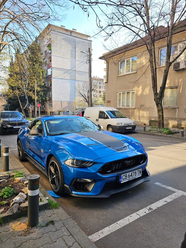 Blue Mustang spotted parked on Stara Zagora street