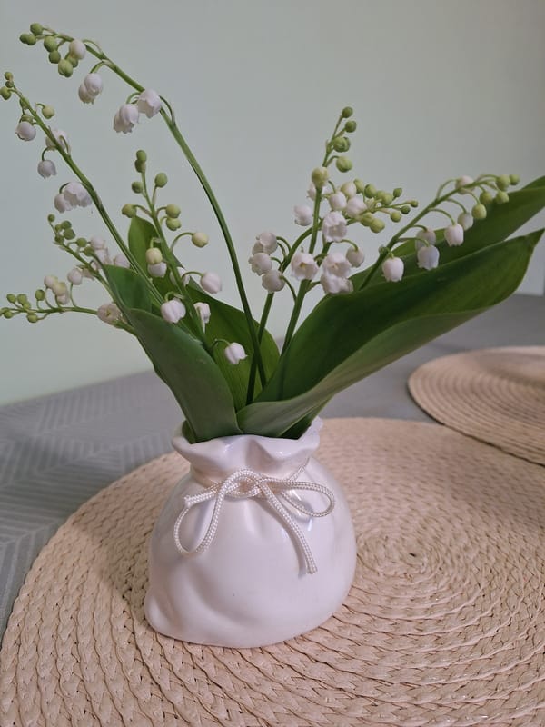Lily of valley arrangement observed on straw hat in Bulgaria