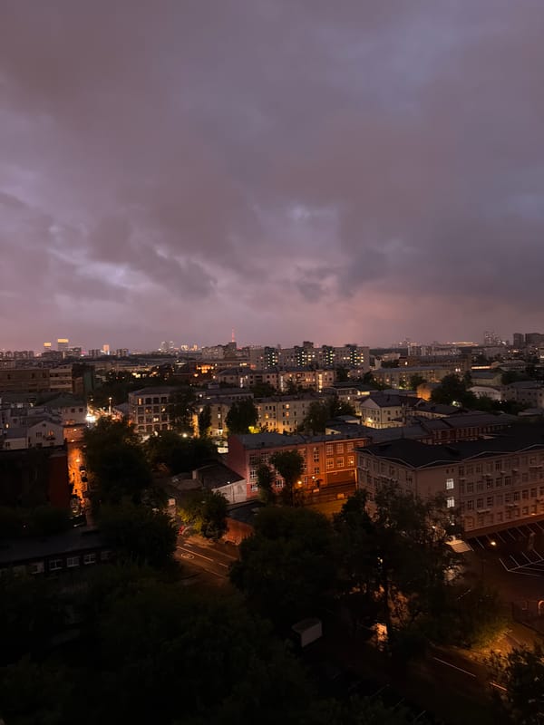 Moscow caught in a moody summer rainstorm at dusk