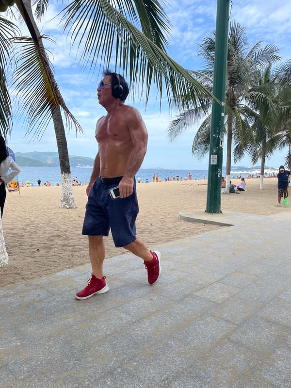 Morning activity along Nha Trang's beachfront promenade