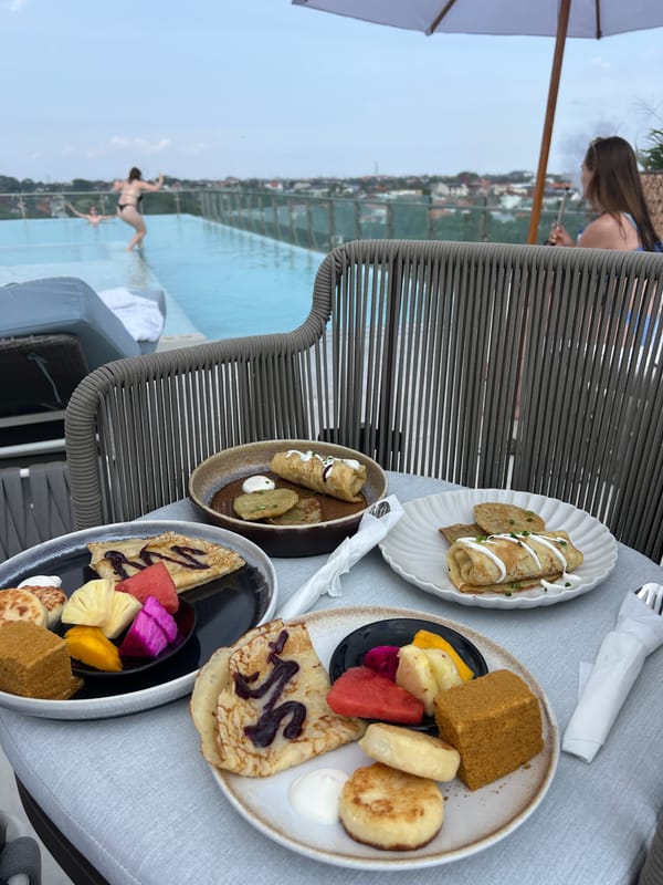Rooftop pools and scooter streets in North Kuta, Bali