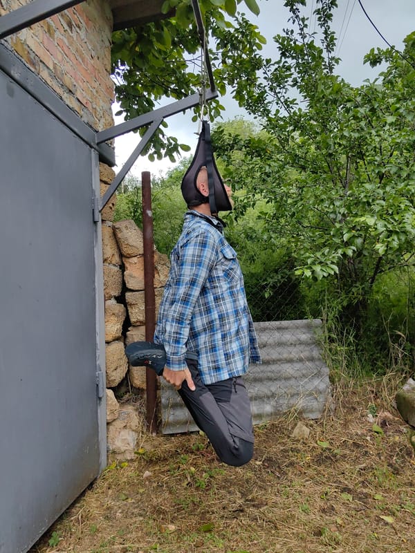 Morning Exercise Session with Neck Hammocks in Ukrainian Village