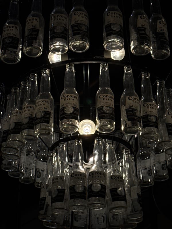 Corona bottle chandelier spotted in Luxembourg venue
