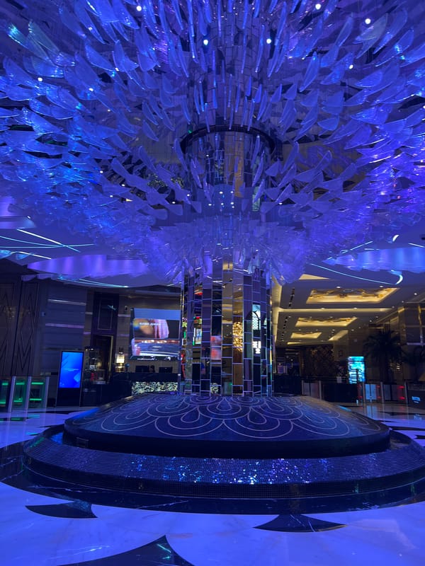 Surprised reaction inside an opulent casino lobby in Estosadok
