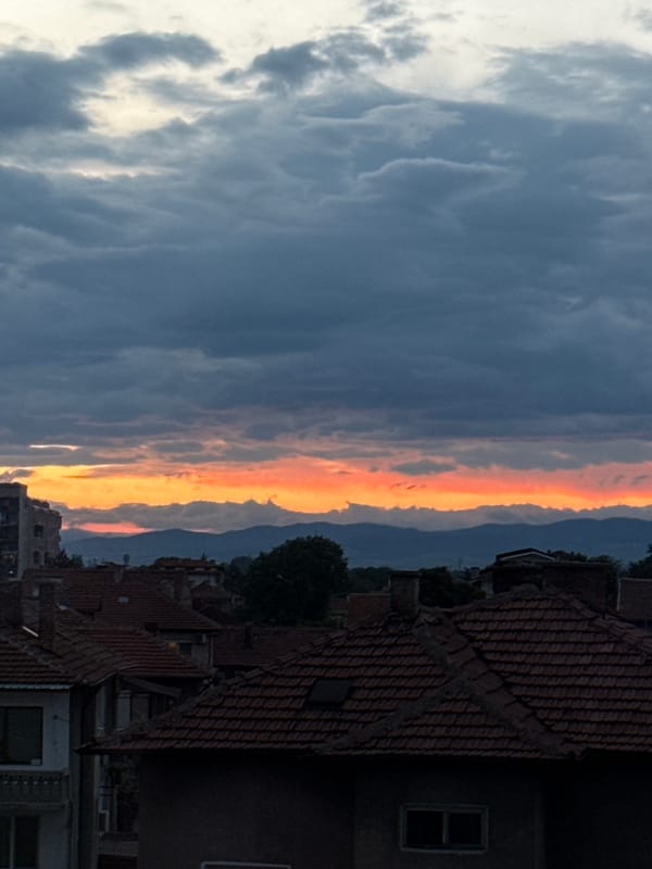 Sunset cityscape captured in Pazardzhik, Bulgaria