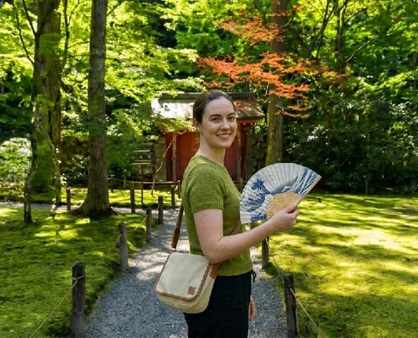 Woman shops for souvenirs in Kyoto tourist district
