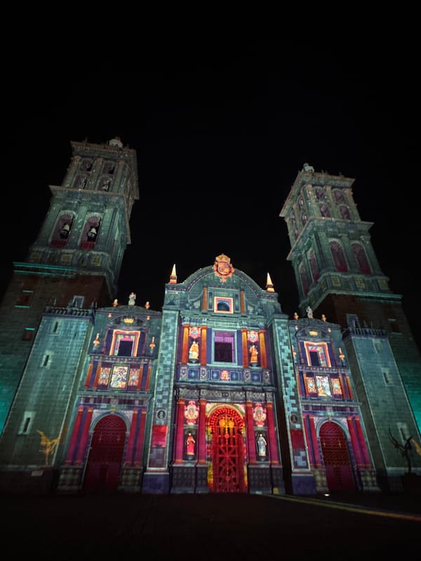 Late-night activity documented across illuminated Puebla, Mexico