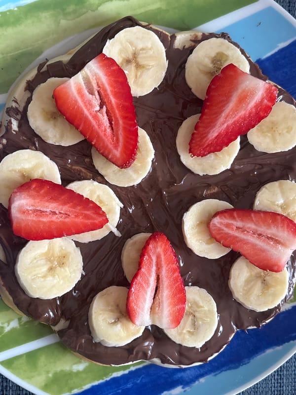 Banana chocolate dessert pizza documented in Sofia