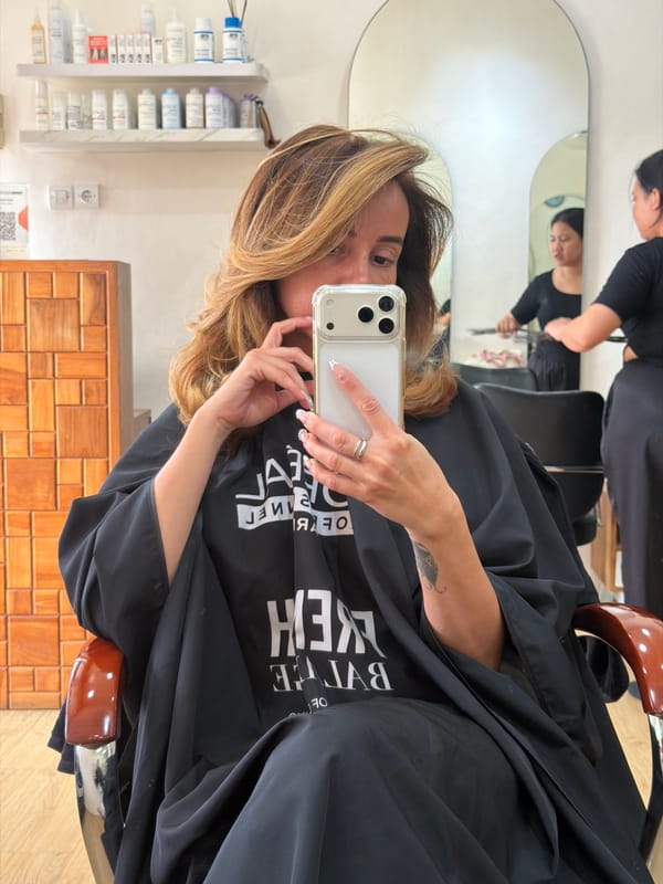 Woman documents morning hair appointment at North Kuta salon