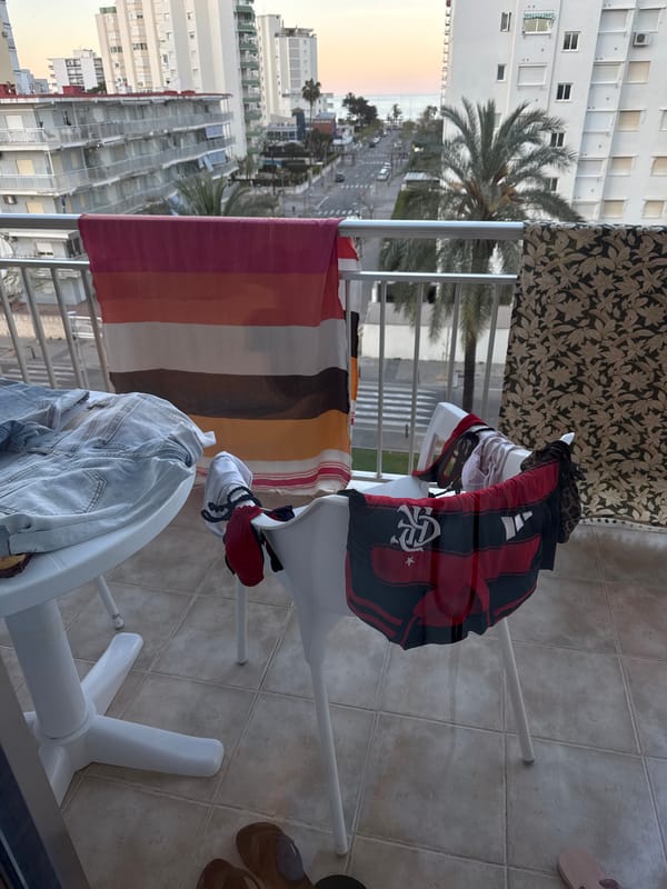 Laundry drying captured on Spanish balcony in Grau I Platja