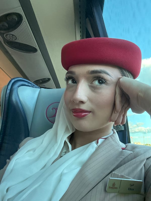 Emirates flight attendant spotted resting in aircraft seat over Madrid