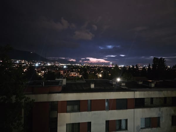 Urban scenes documented across downtown area during evening hours