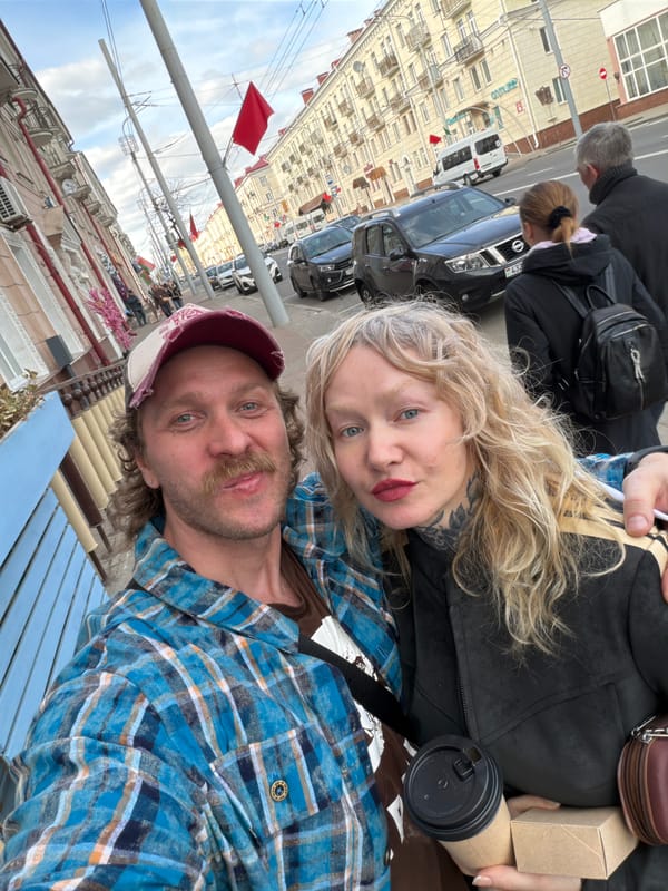 Tourist documents afternoon stroll through central Vitsebsk streets