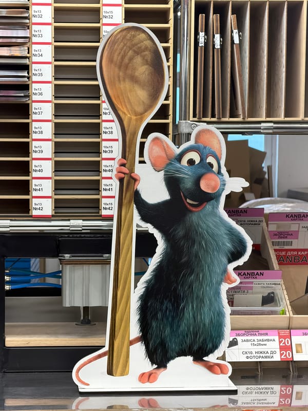 Ratatouille cardboard cutouts being printed and built in Ternopil