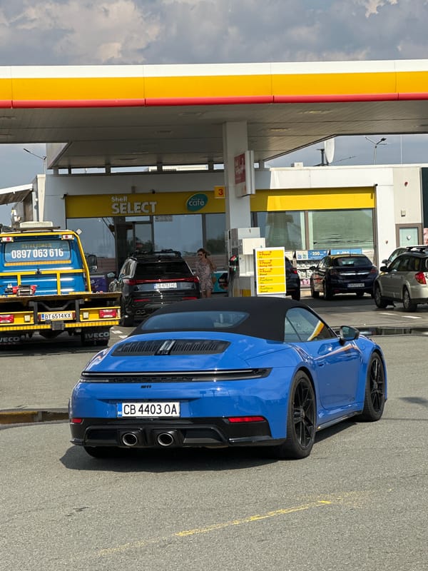 High-end cars refueling at a Shell station in Drazhevo, Bulgaria