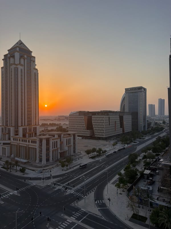 Lusail skyline glows under a Qatar sunset