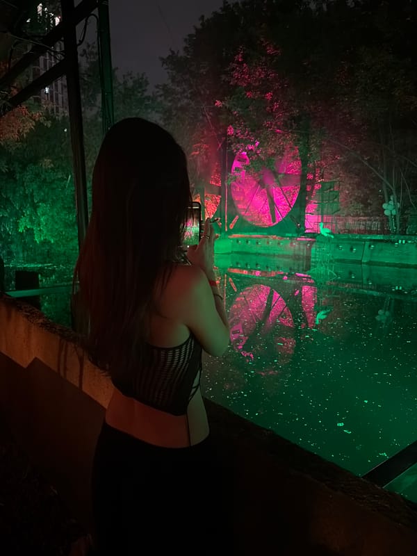 Woman photographs in darkened nightclub venue