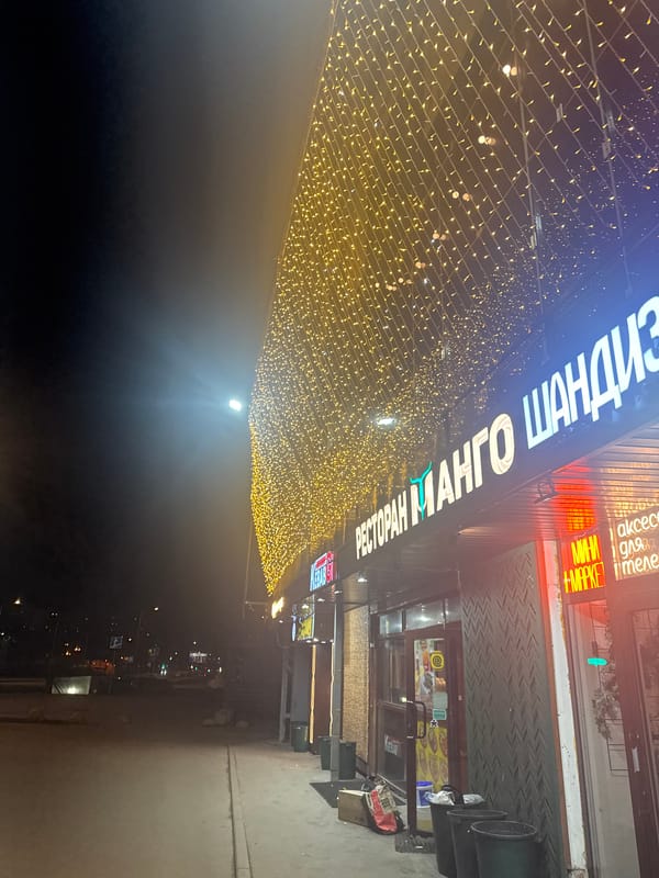 Moscow nighttime scenes captured near university and restaurant district