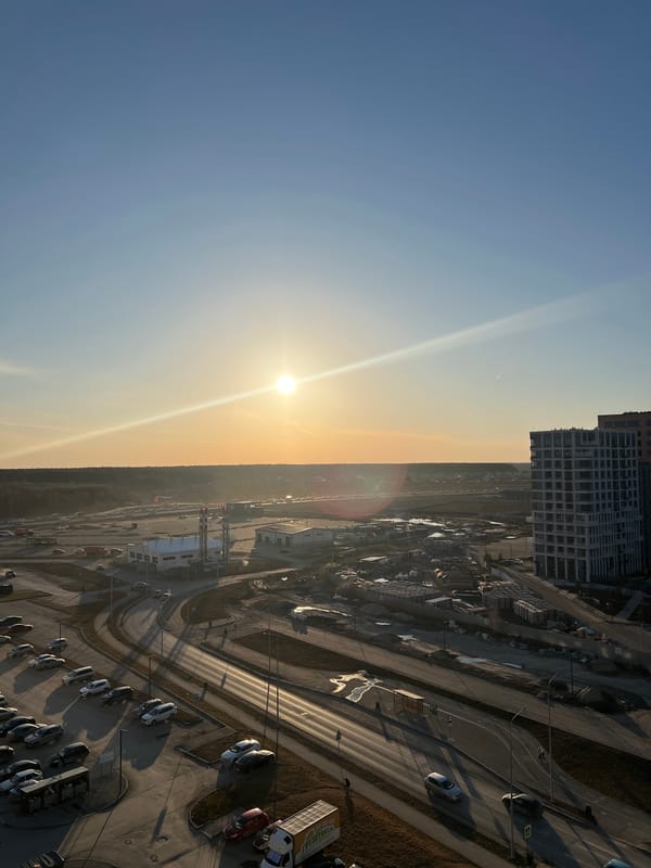 Sunset captured from multiple perspectives across Tyumen, Russia