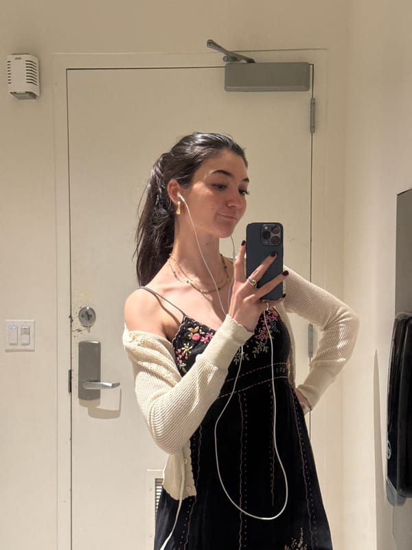Black floral slip dress outfit documented across Brooklyn afternoon
