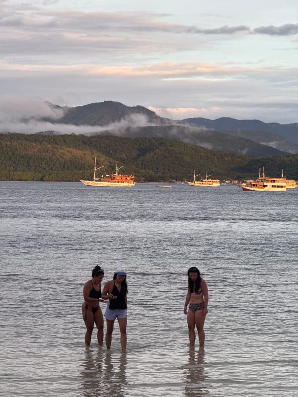 Beach volleyball and water activities observed in Rinca Village