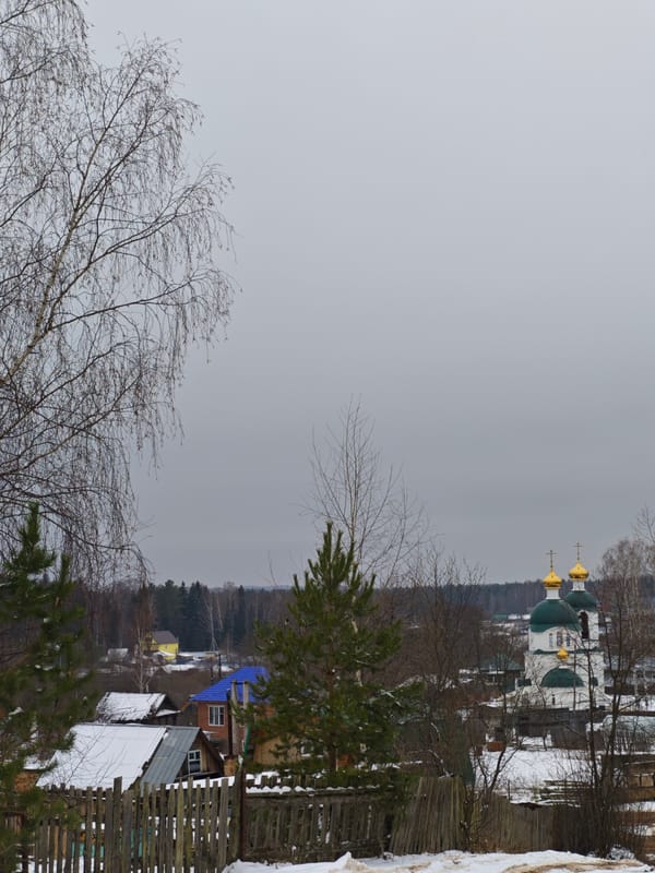 Spring morning captured in rural Russian village Markovo