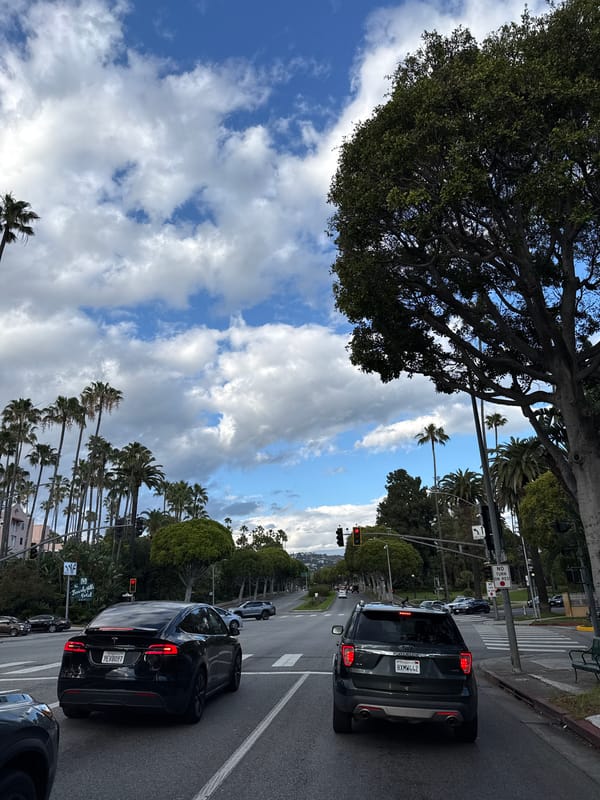 Late-night traffic congestion documented on Beverly Hills streets
