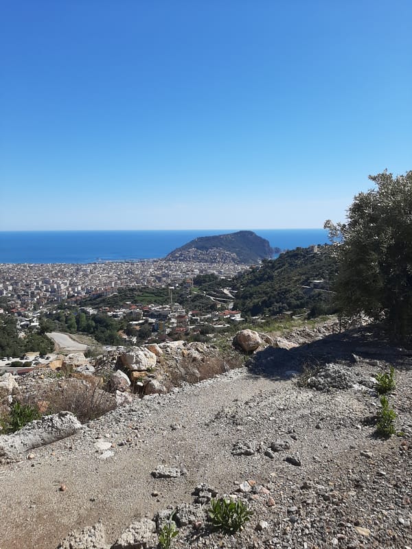 Clear day view captured overlooking Alanya coastline, Turkey