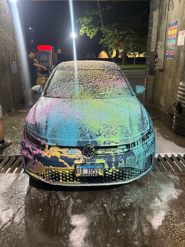 Early morning car wash documented in Glendale Heights, Illinois