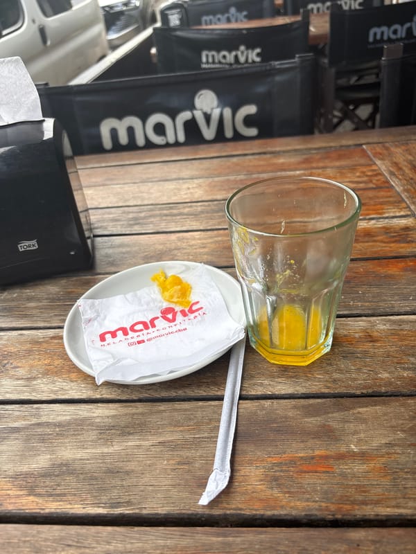 Meal remnants documented on outdoor table in Cordoba