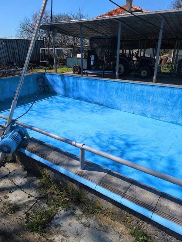 Empty blue pool observed in Tyurkmen, Bulgaria