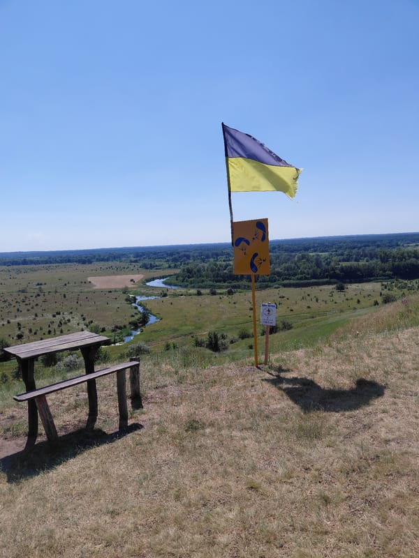 Hilltop overlook in Ustyvytsia with flag, swings, and rural views