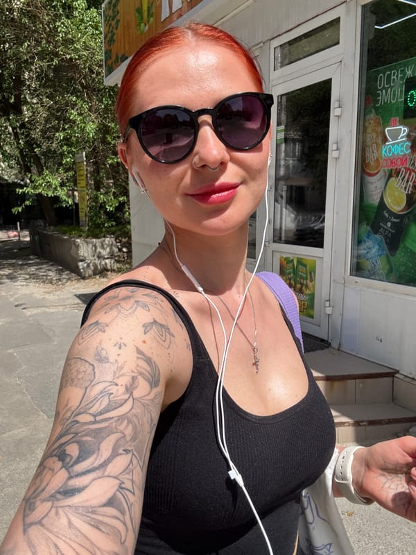 Woman takes selfies in Rostov-on-Don