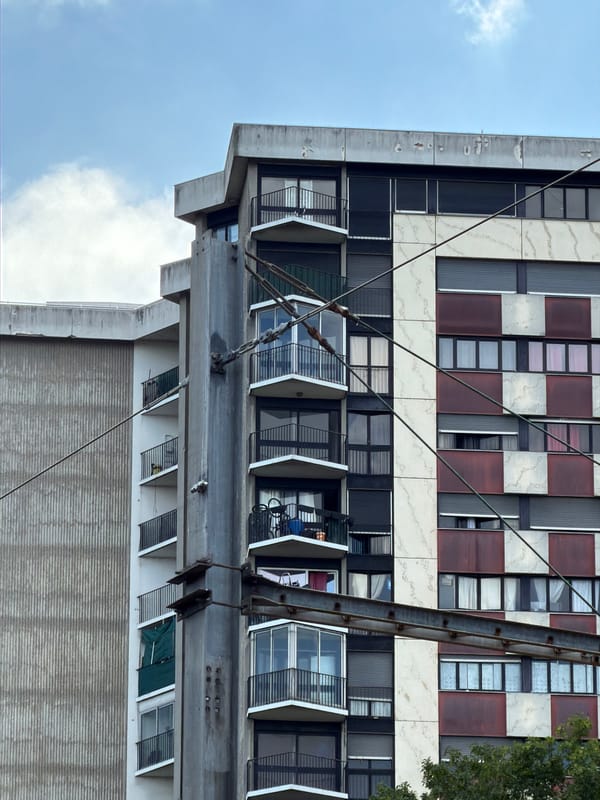 Brutalist apartment facades in Grigny, south of Paris