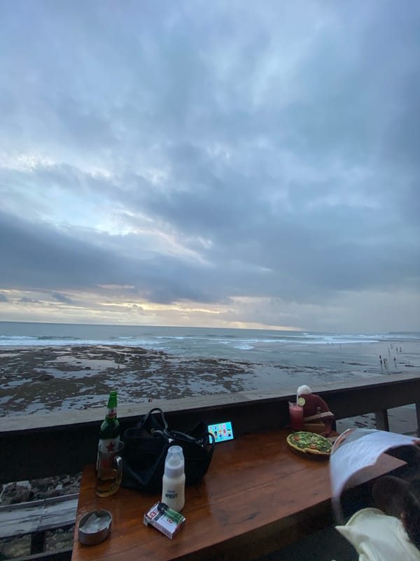 Overcast beach scene documented in North Kuta, Indonesia